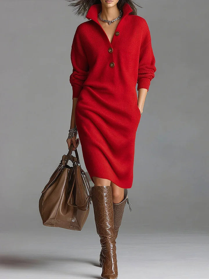 Button-Front Ribbed Midi Dress for Women
