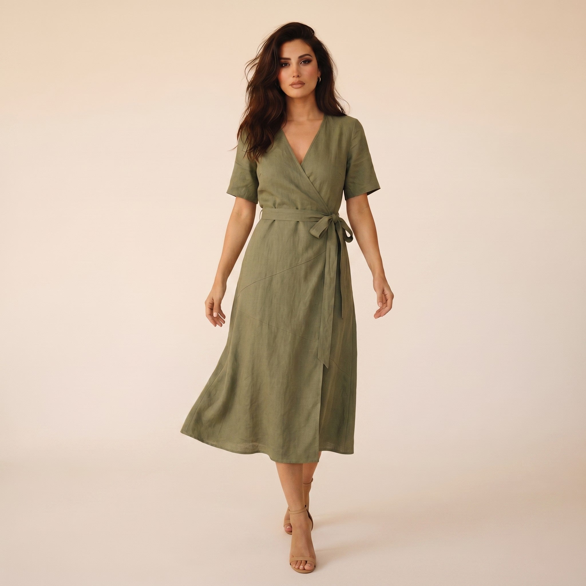 Genevra | Women's Linen Wrap Dress - view 4