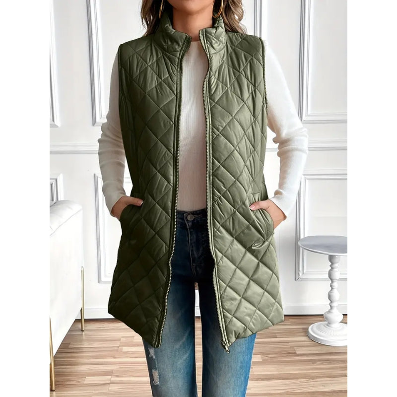 Women’s Quilted Zip-Up Vest – Lightweight Padded Sleeveless Jacket