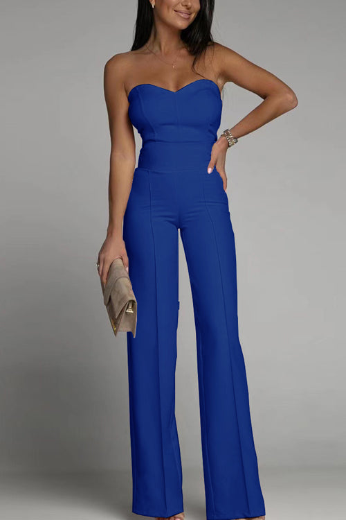 Women’s Strapless Wide Leg Jumpsuit – Structured Fit Elegant One Piece