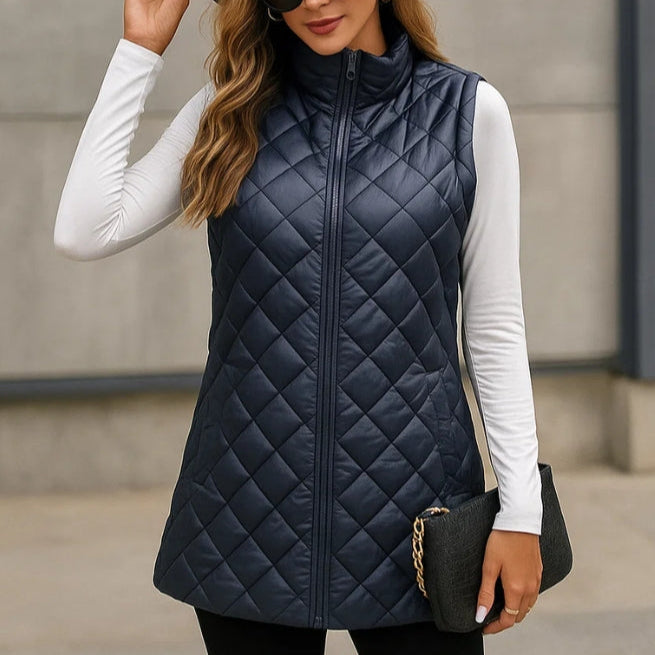 Women’s Quilted Zip-Up Vest – Lightweight Padded Sleeveless Jacket