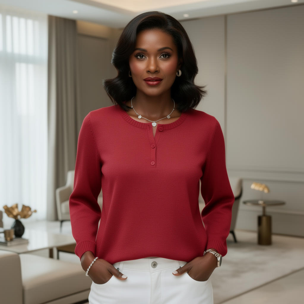 Women’s Waffle Knit Henley Top – Oversized Long Sleeve Cotton Shirt