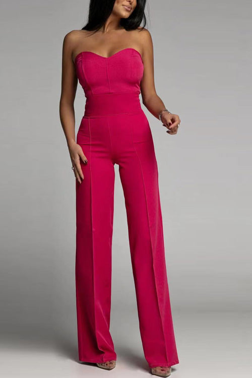 Women’s Strapless Wide Leg Jumpsuit – Structured Fit Elegant One Piece