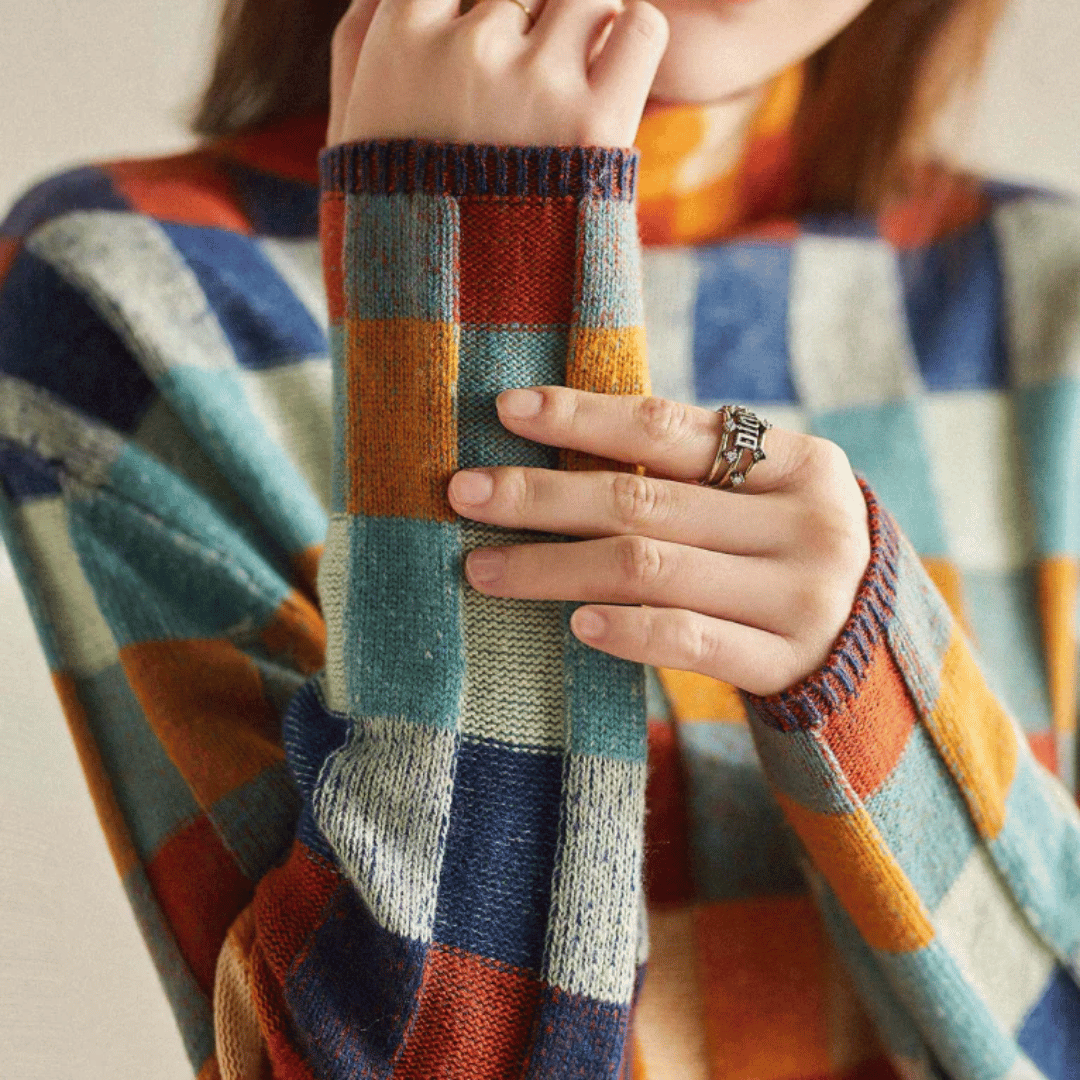 Soft cashmere turtleneck sweater | Stylish patchwork design