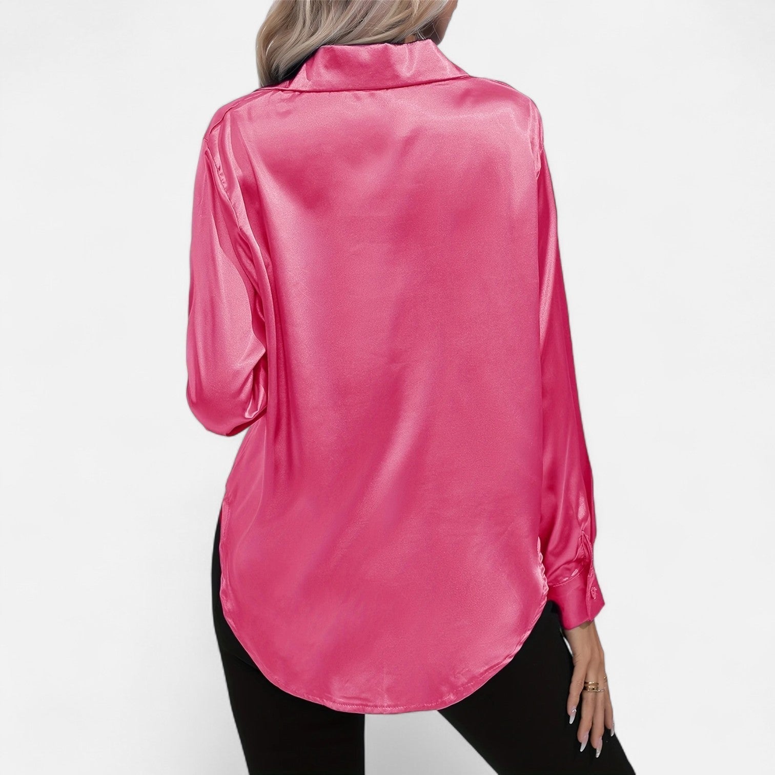 Women’s Satin Button-Down Blouse – Classic Long-Sleeve Lapel Shirt
