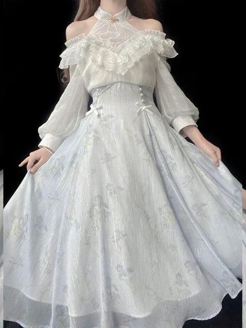 Elegance Midi Dress in Belle Époque Couture Style