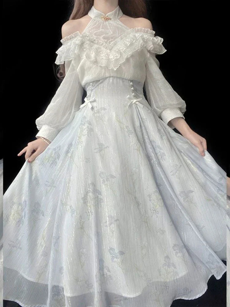 Elegance Midi Dress in Belle Époque Couture Style