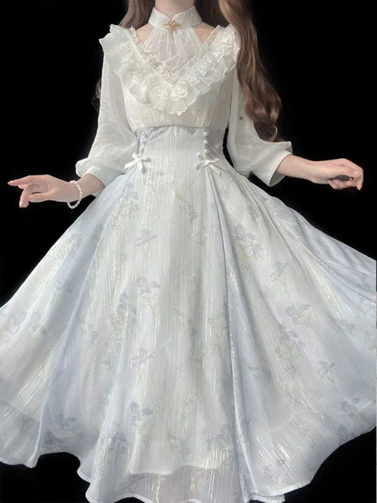 Elegance Midi Dress in Belle Époque Couture Style