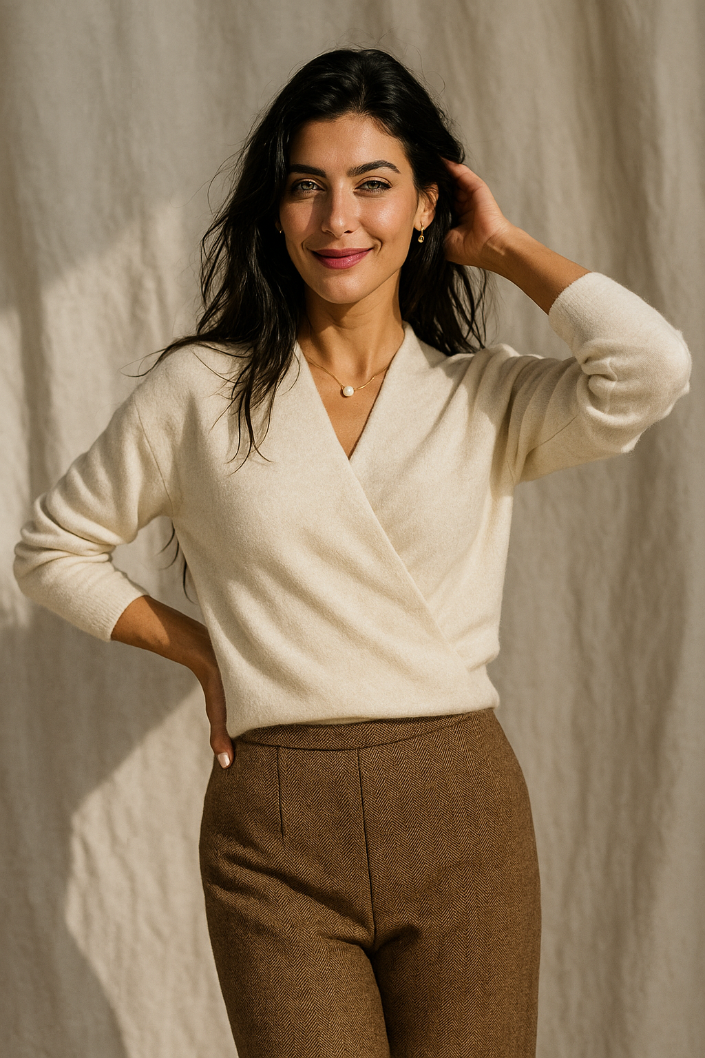 Cashmere Wrap Sweater – Elegant Soft Knit V-Neck for Effortless Style