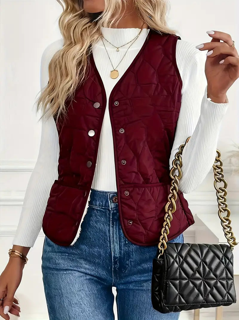 Women’s Reversible Quilted Vest – Sherpa Lined Lightweight Gilet