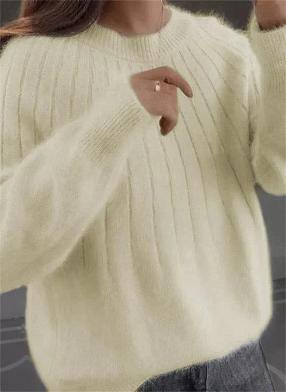 Ribbed Crew Neck Sweater for Women
