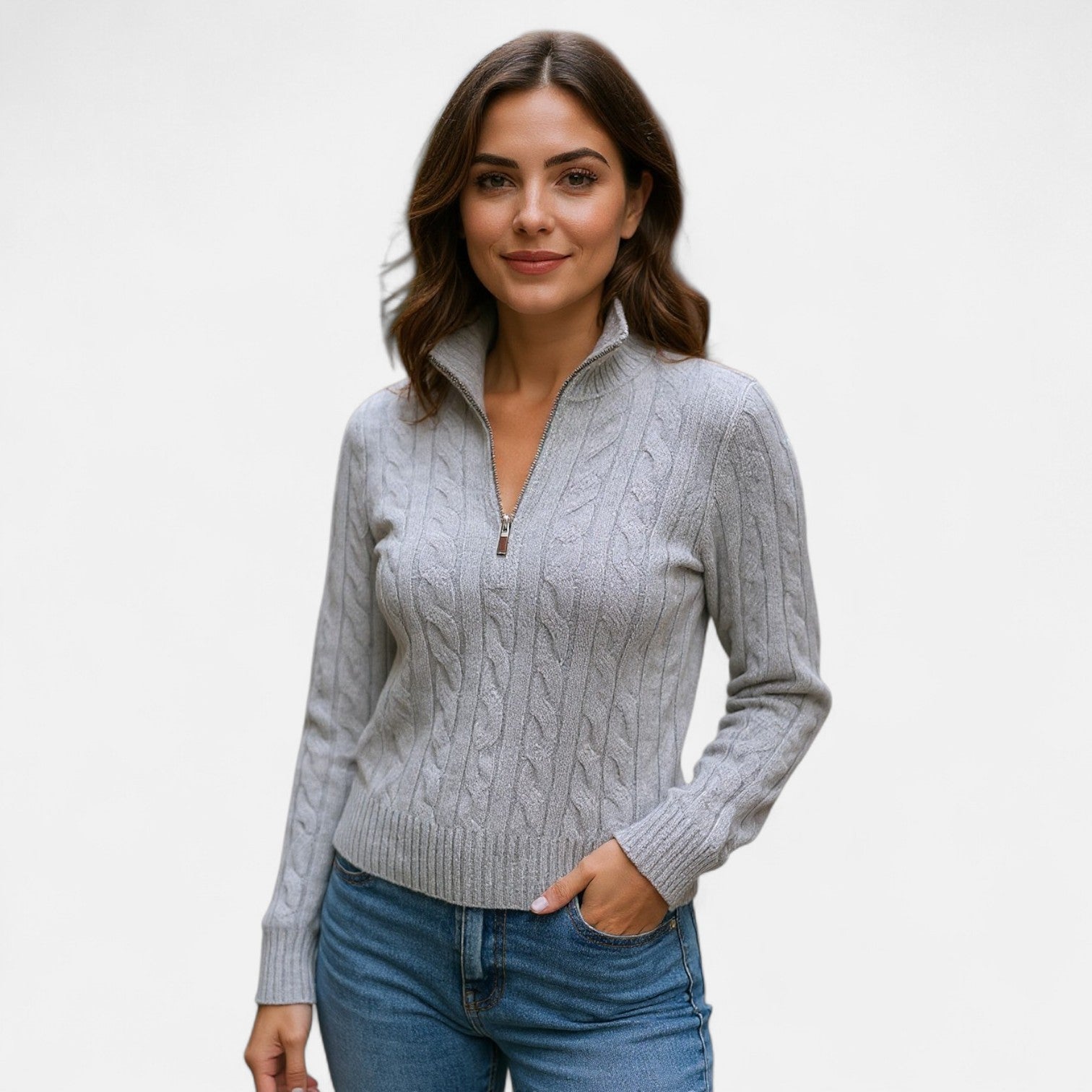 Women's Knit Sweater – Ribbed Half-Zip for Timeless Elegance