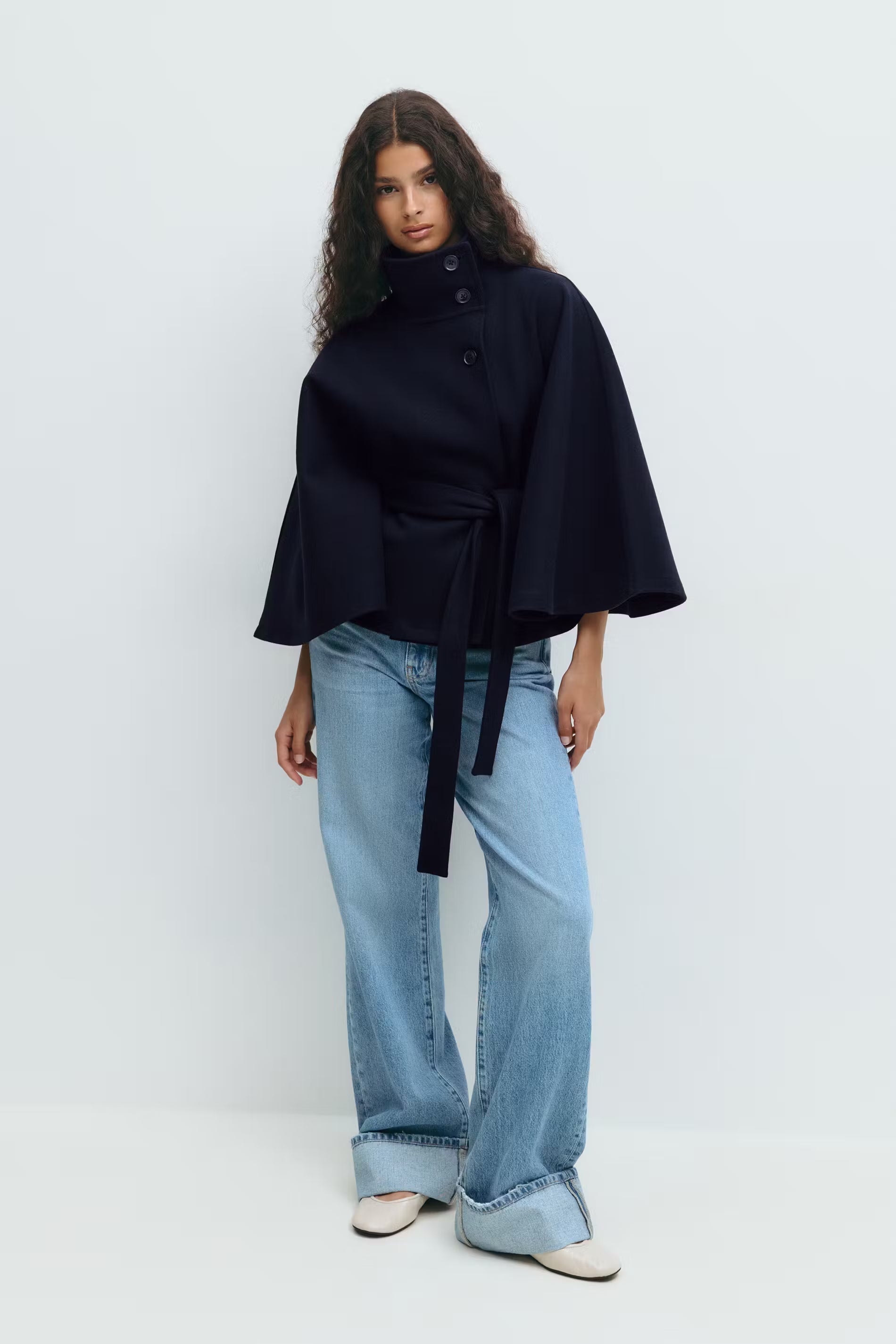 Belted Funnel Neck Jacket for Women
