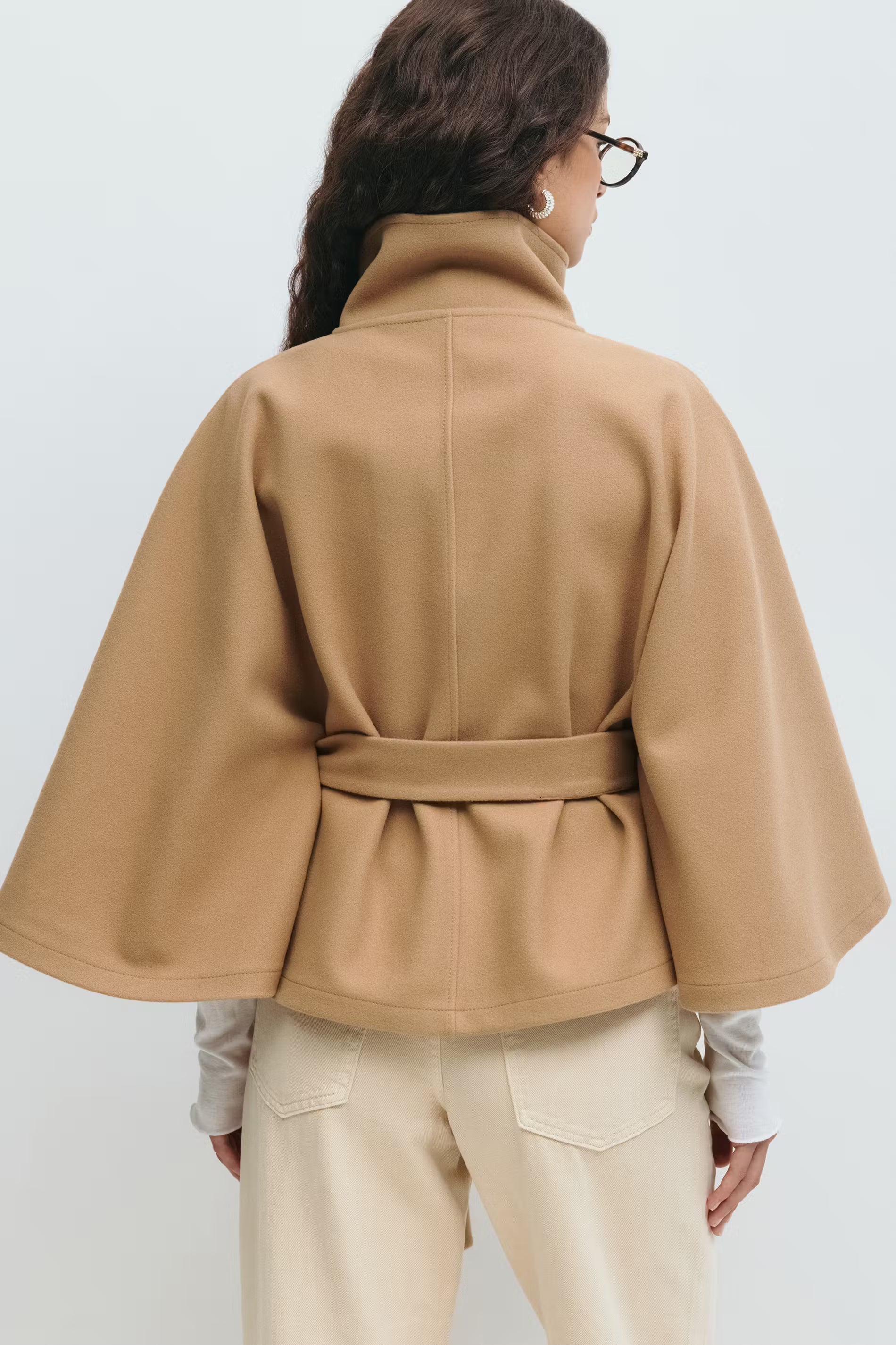 Belted Funnel Neck Jacket for Women