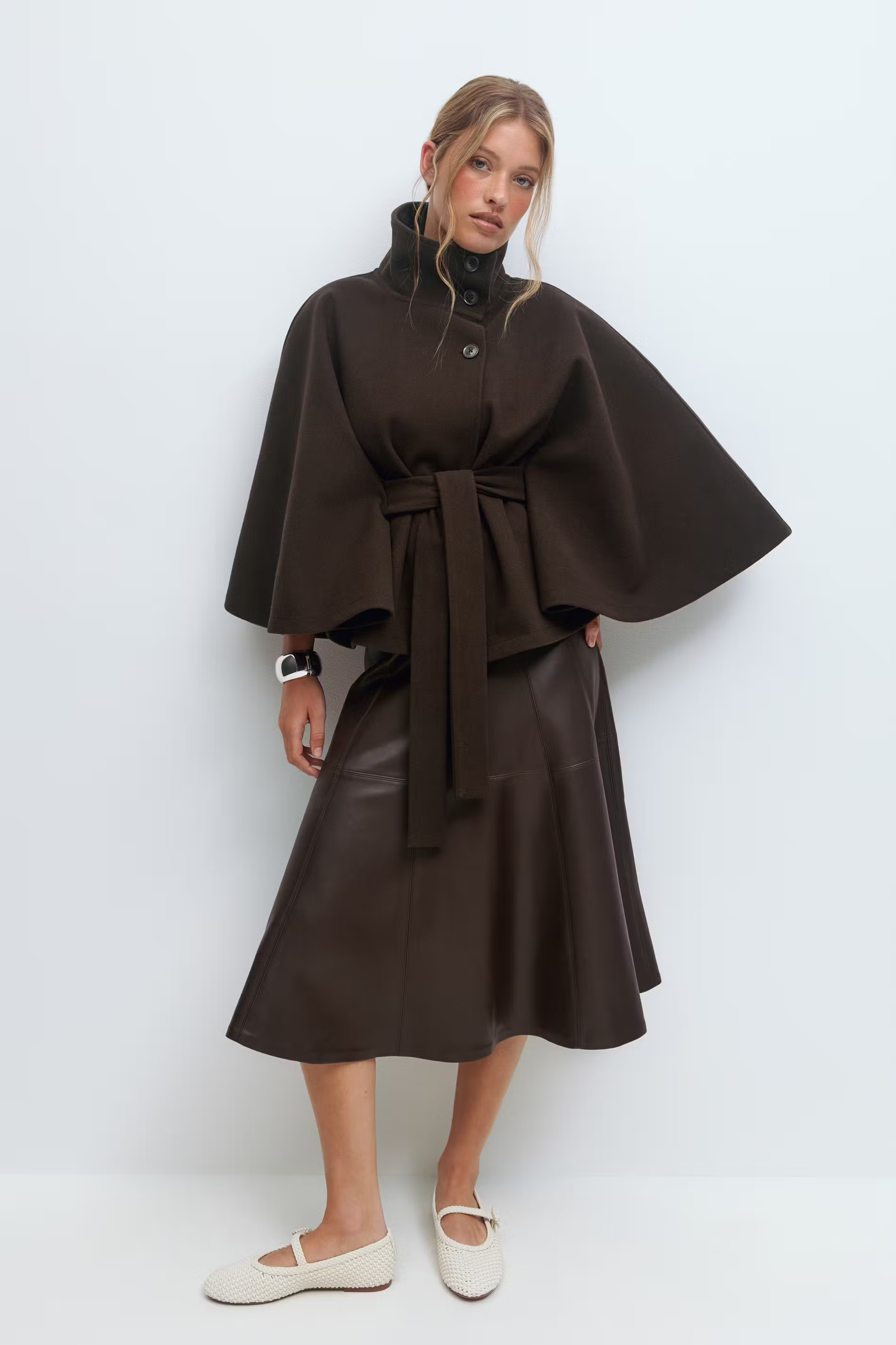 Belted Funnel Neck Jacket for Women
