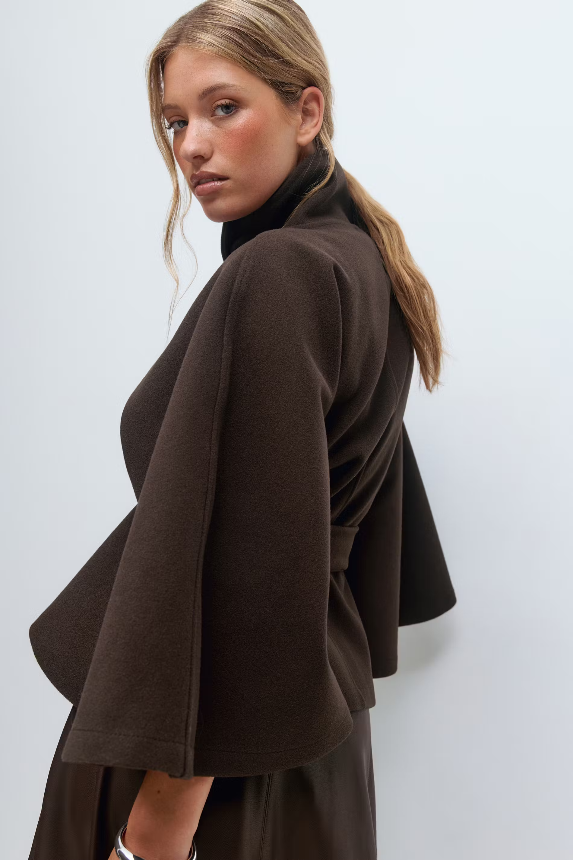 Belted Funnel Neck Jacket for Women