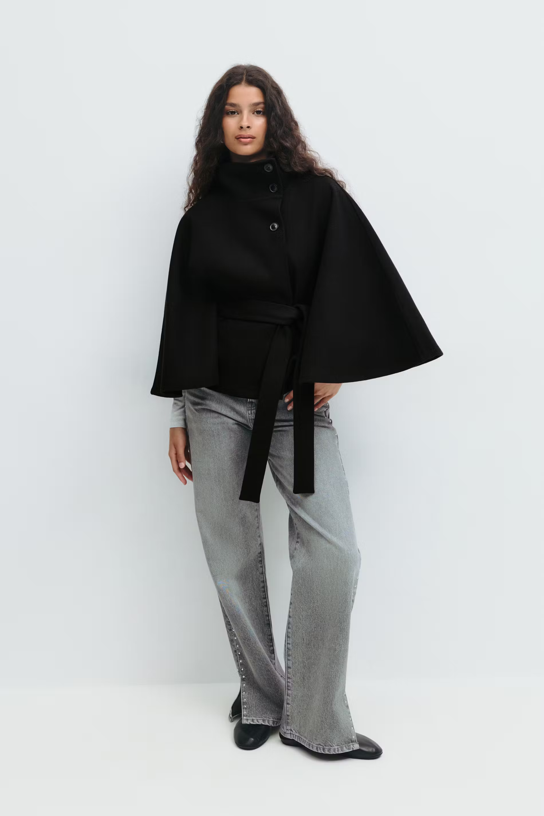 Belted Funnel Neck Jacket for Women
