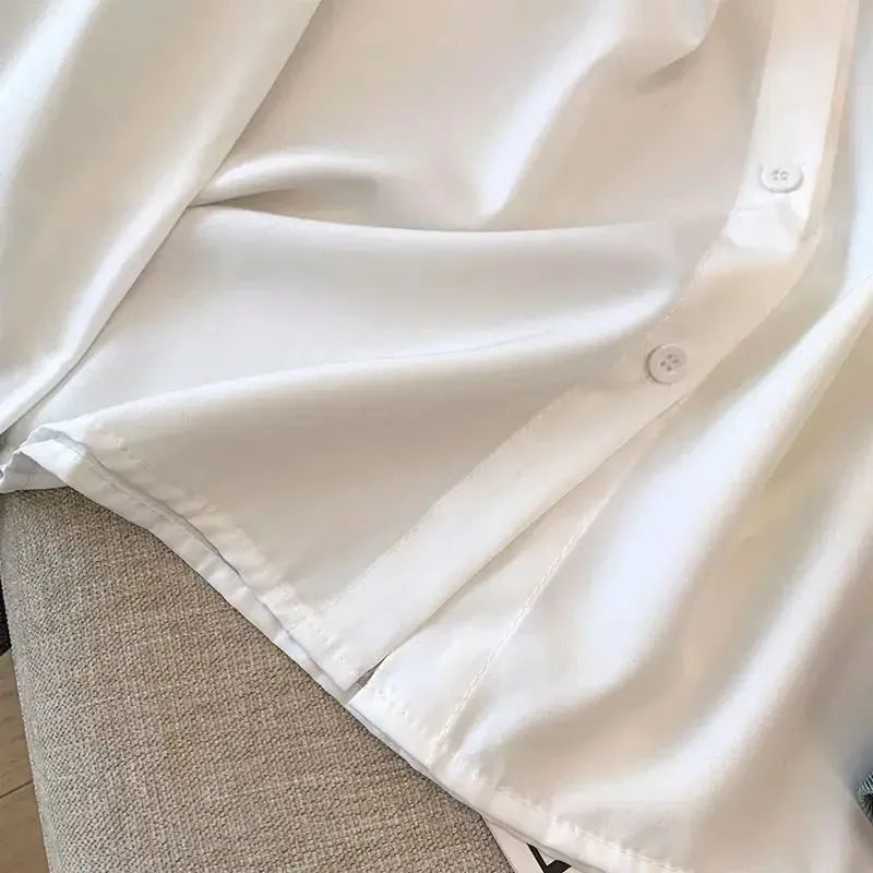 Women’s White Denim Shirt – Colour Block Long Sleeve Collared Button Down