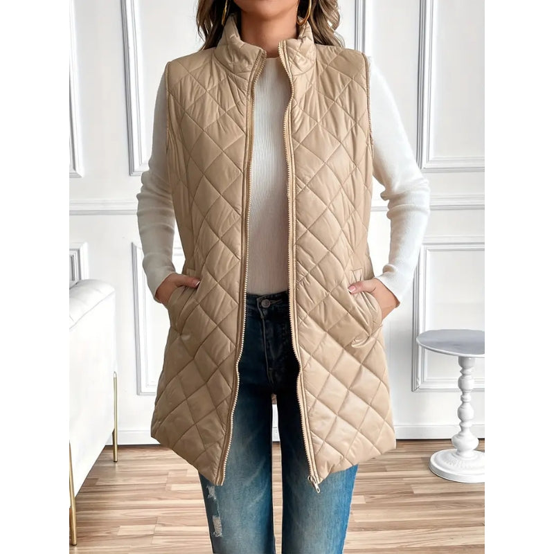 Women’s Quilted Zip-Up Vest – Lightweight Padded Sleeveless Jacket