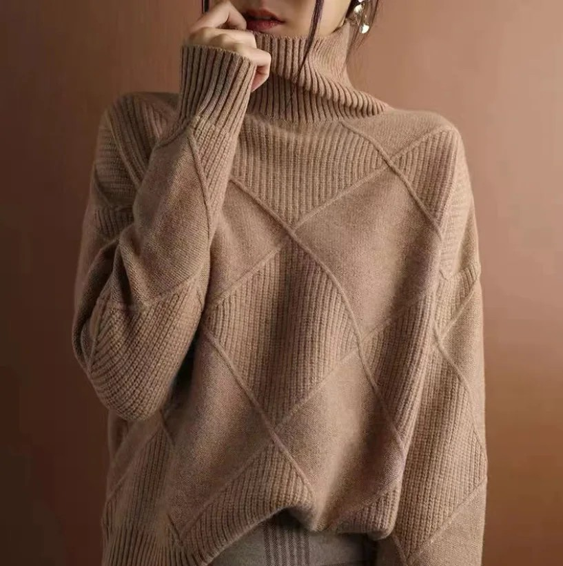 Aria Sweater – Textured Knit Turtleneck Pullover with Relaxed Fit
