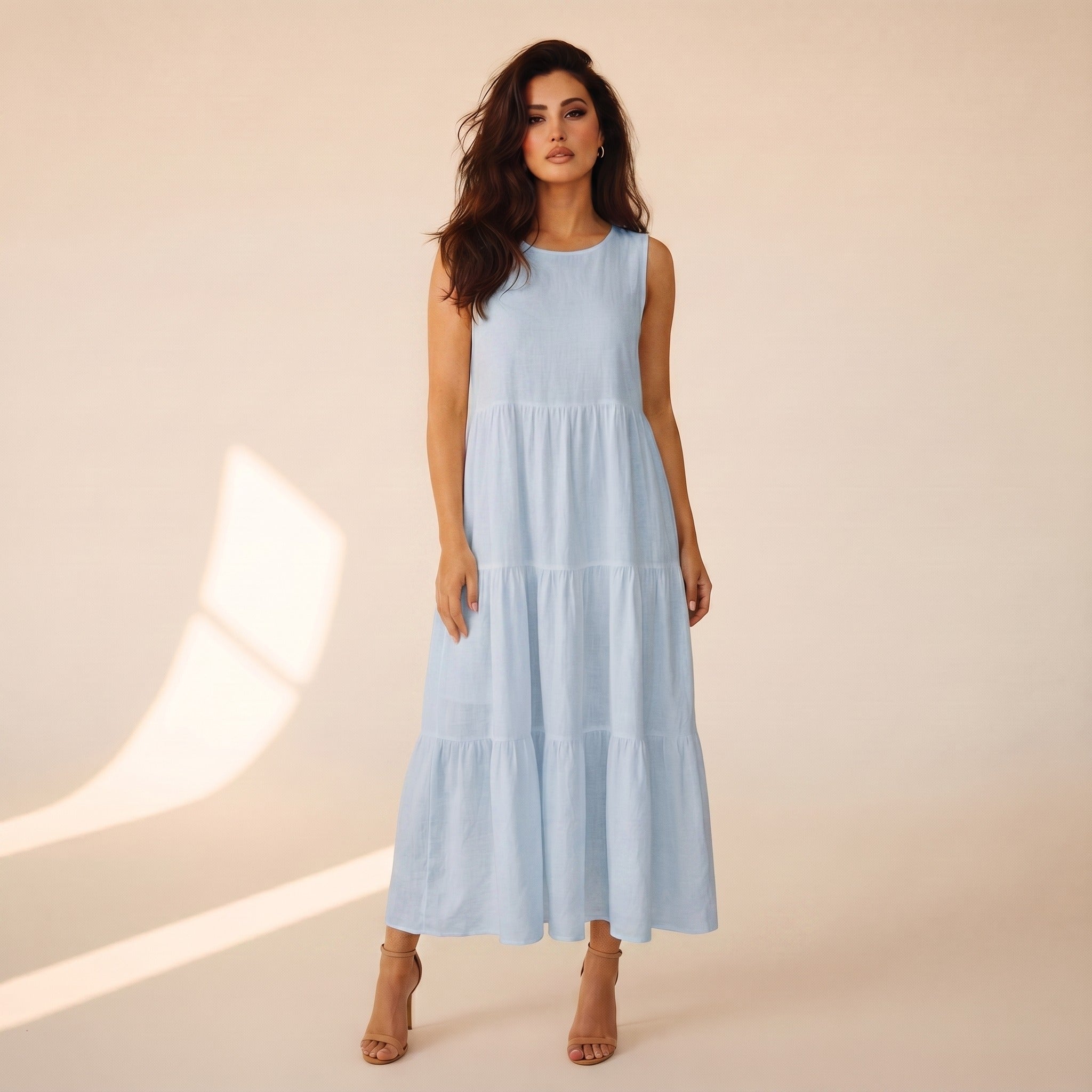 Liesel | Women's Cotton Tiered Maxi Dress - Powder Blue