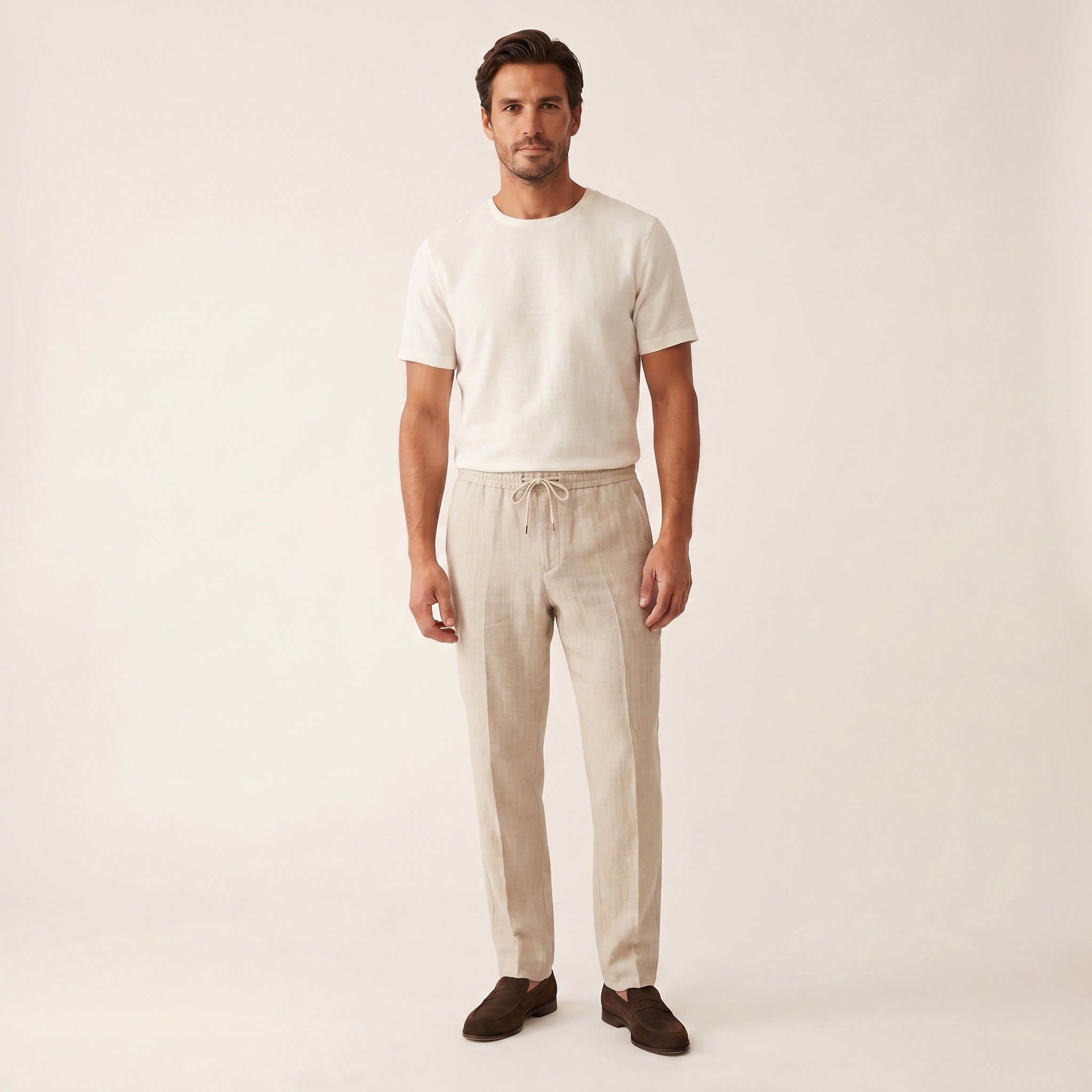 Adrien | Men's Linen Drawstring Trousers - white