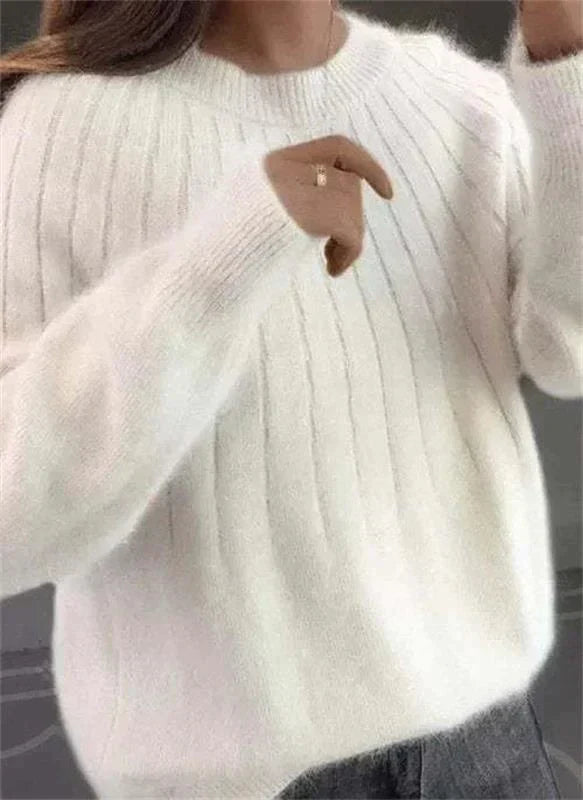Ribbed Crew Neck Sweater for Women