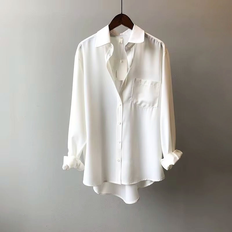 Women’s Charmeuse Satin Blouse – Lightweight Silky Button-Down Shirt