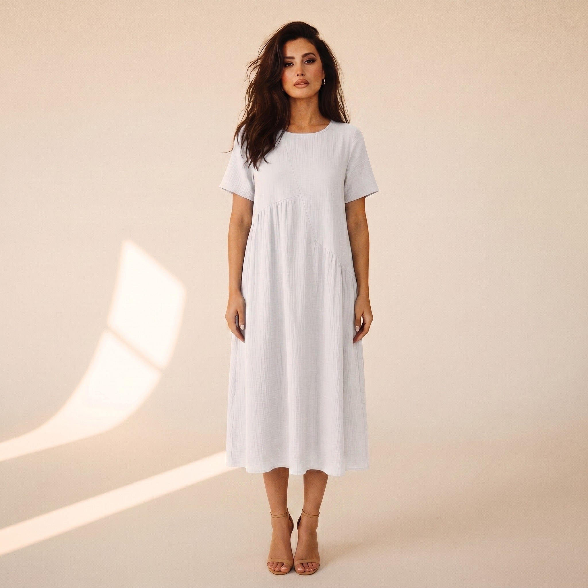 Verity | Women's Cotton Smock Midi Dress - White