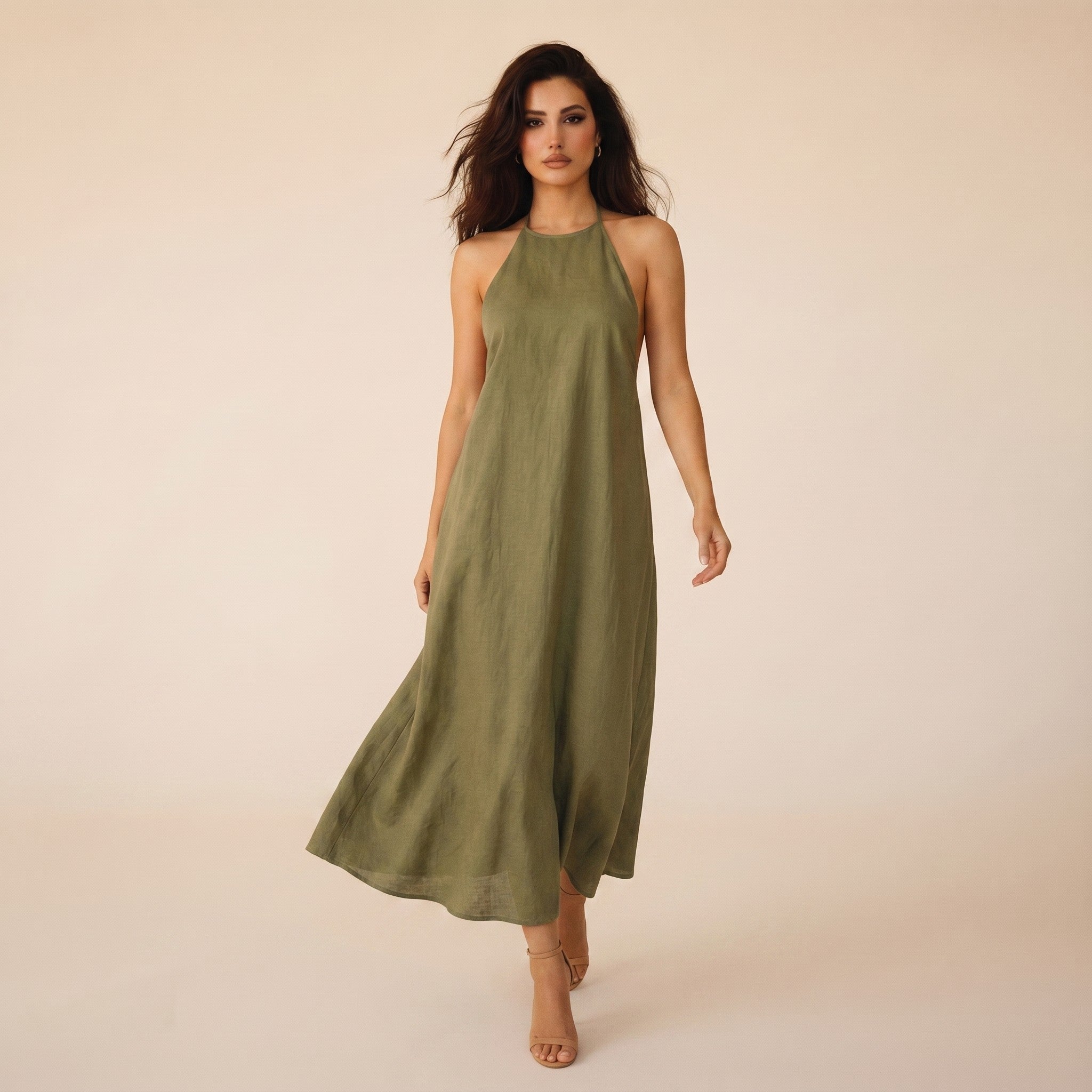 Elodie | Women's Linen Halter Maxi Dress - view 4