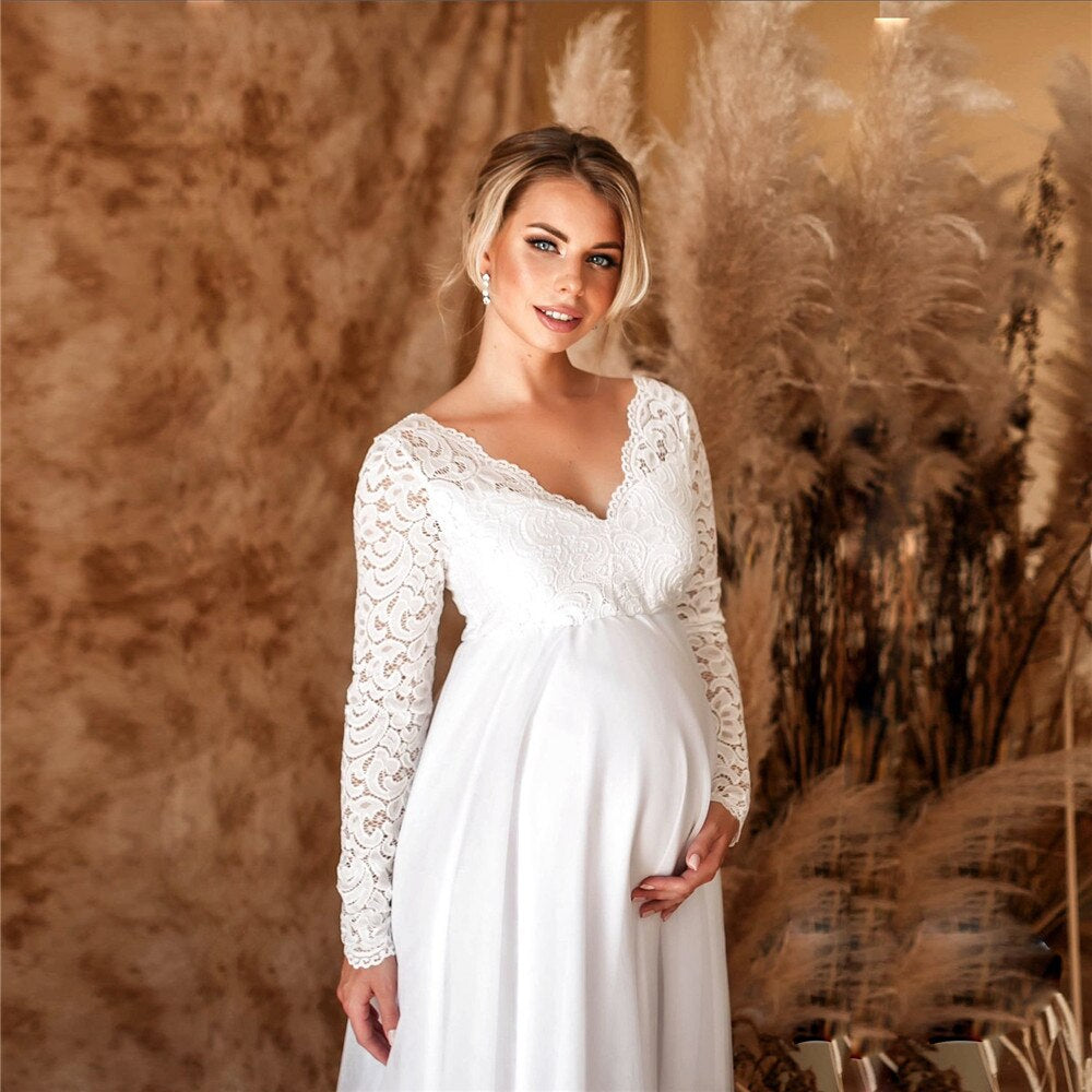 Elegant Lace Maxi Dress for Moms-to-Be