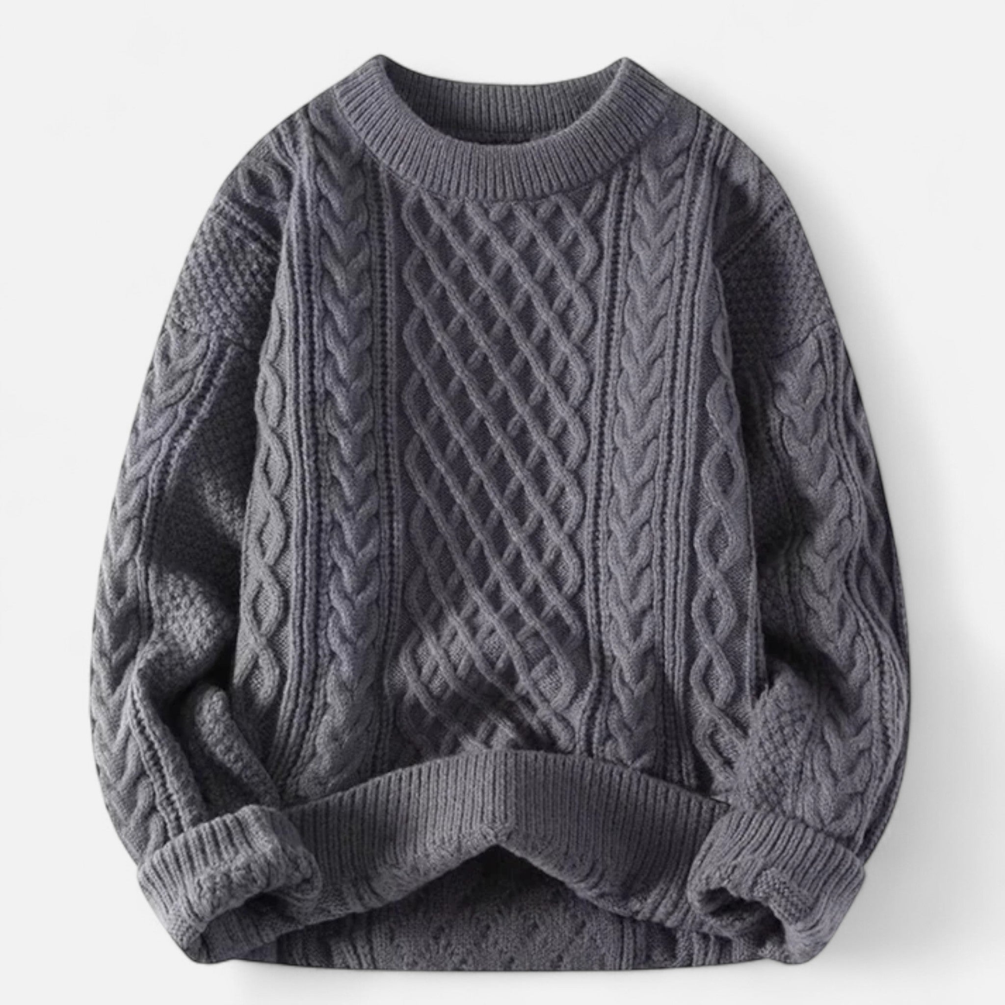 Women’s Wool Sweater – Cable Knit Round Neck Elegance