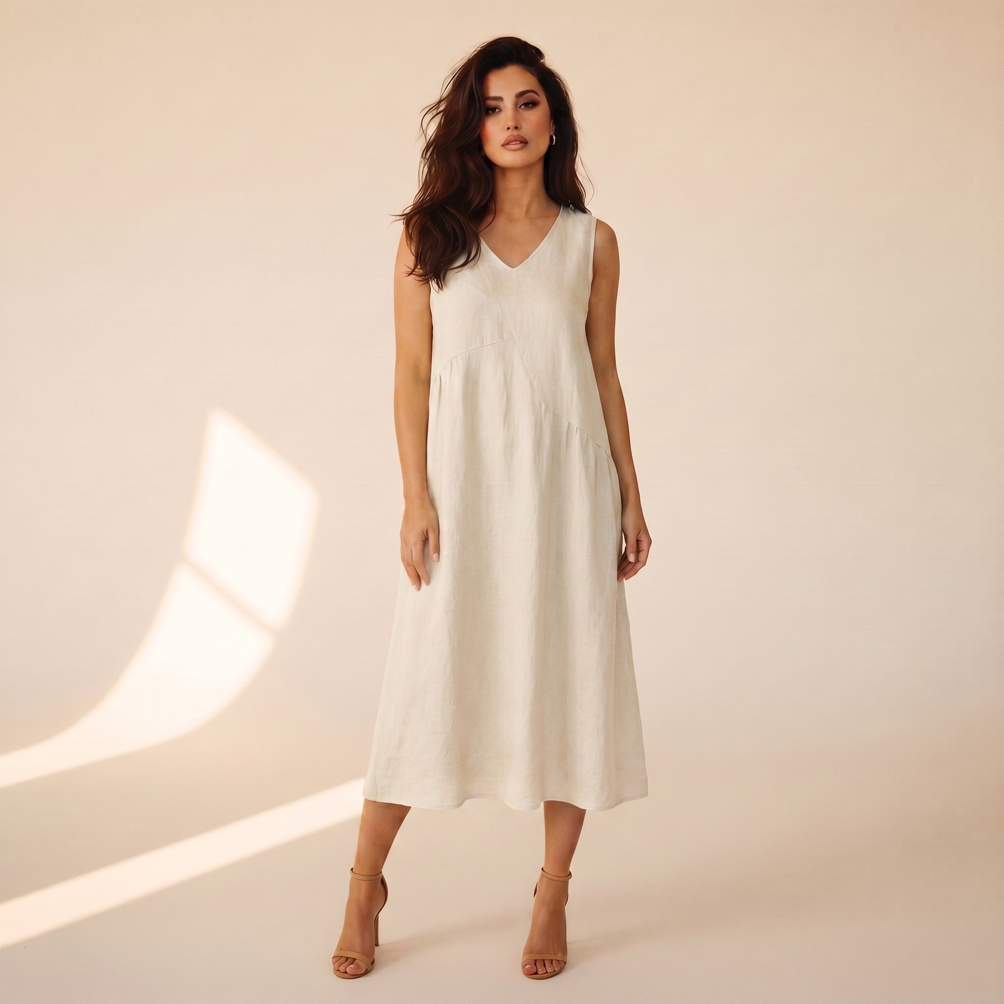 Seraphine | Women's Linen Midi Dress - Ivory
