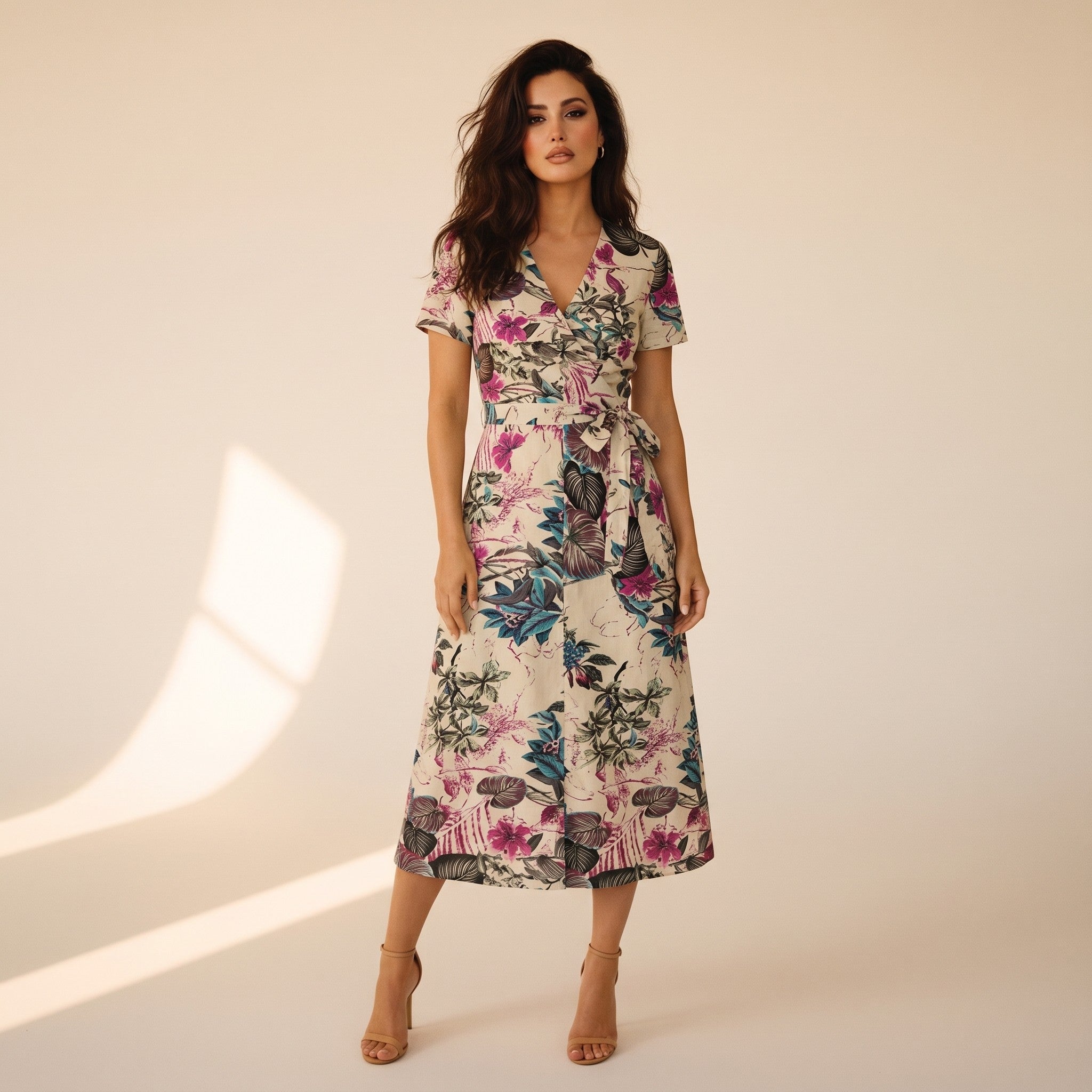 Faye | Women's Cotton Wrap Midi Dress - floral front