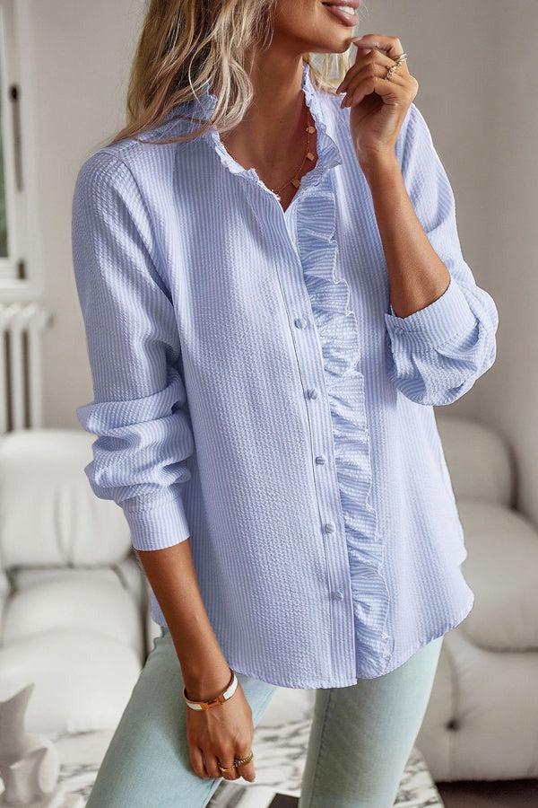 Women’s Printed V Neck Shirt – Long Sleeve Cotton Blend Casual Top