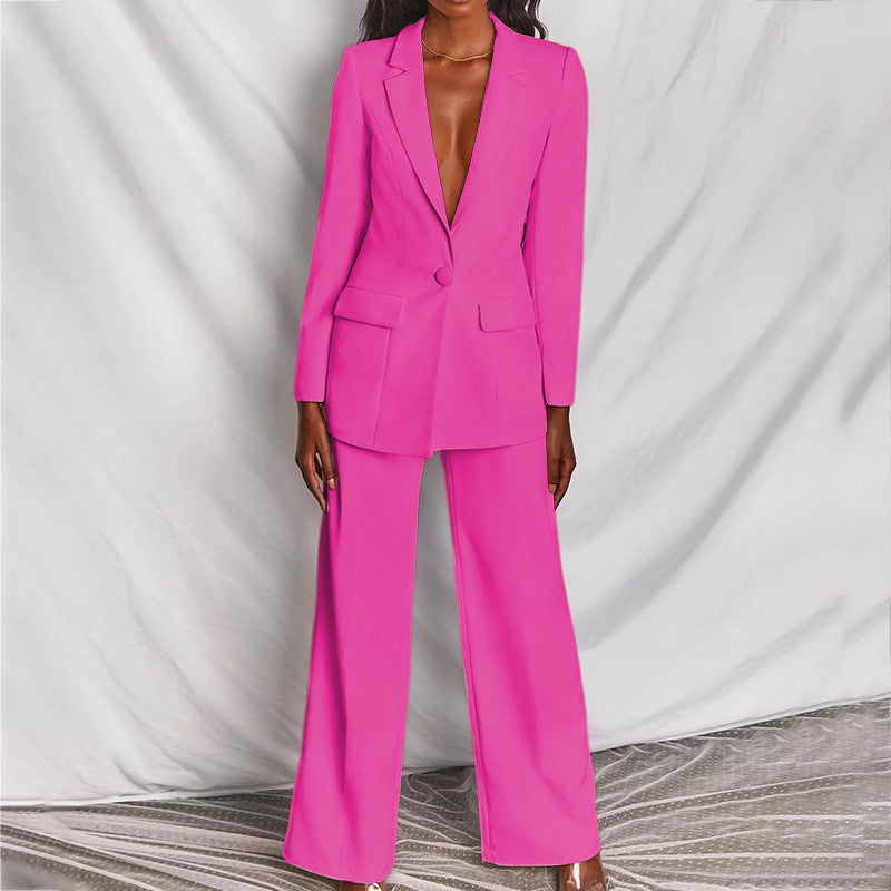 Women’s Tailored Business Suit Set – Blazer and Trousers (Polyester Stretch)