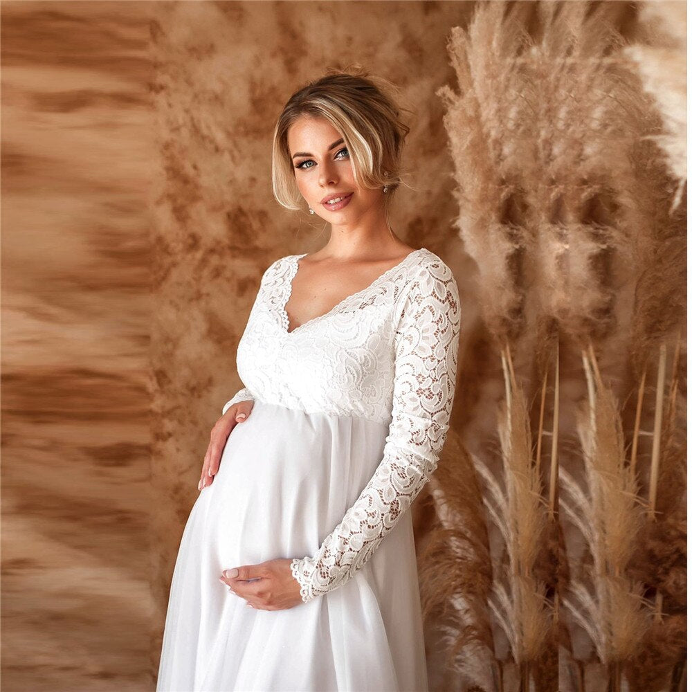 Elegant Lace Maxi Dress for Moms-to-Be