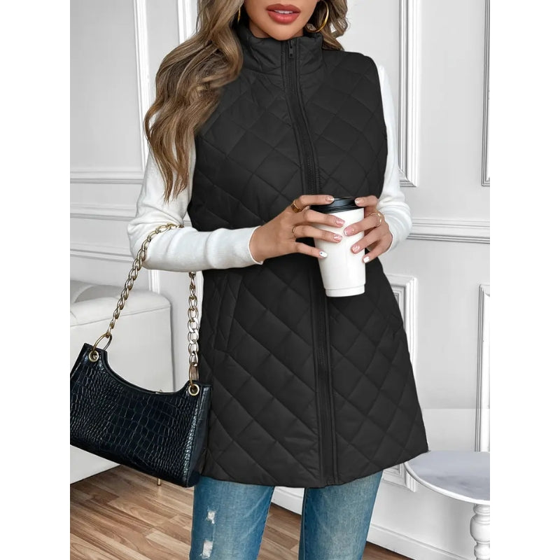 Women’s Quilted Zip-Up Vest – Lightweight Padded Sleeveless Jacket