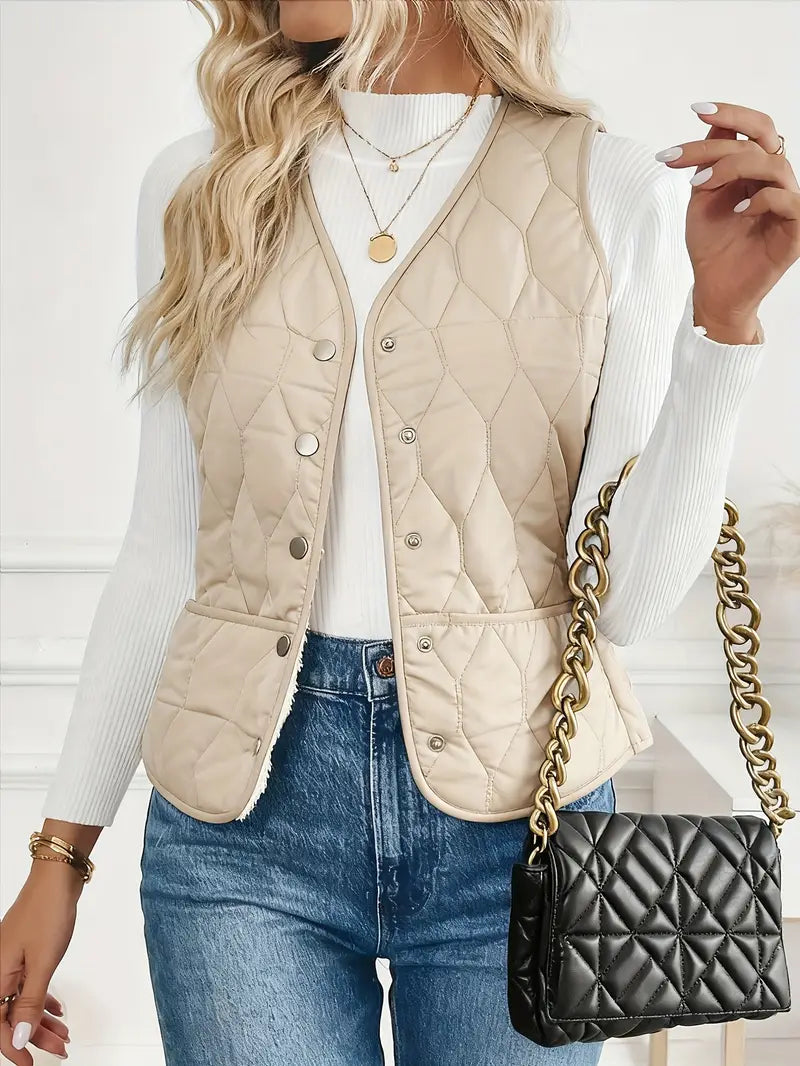 Women’s Reversible Quilted Vest – Sherpa Lined Lightweight Gilet