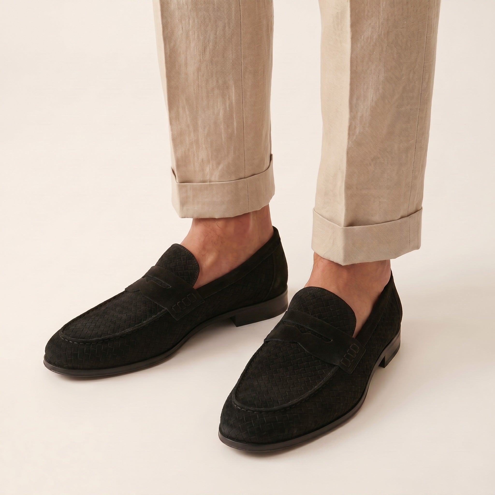 Emile | Men's Woven Leather Loafers - Black