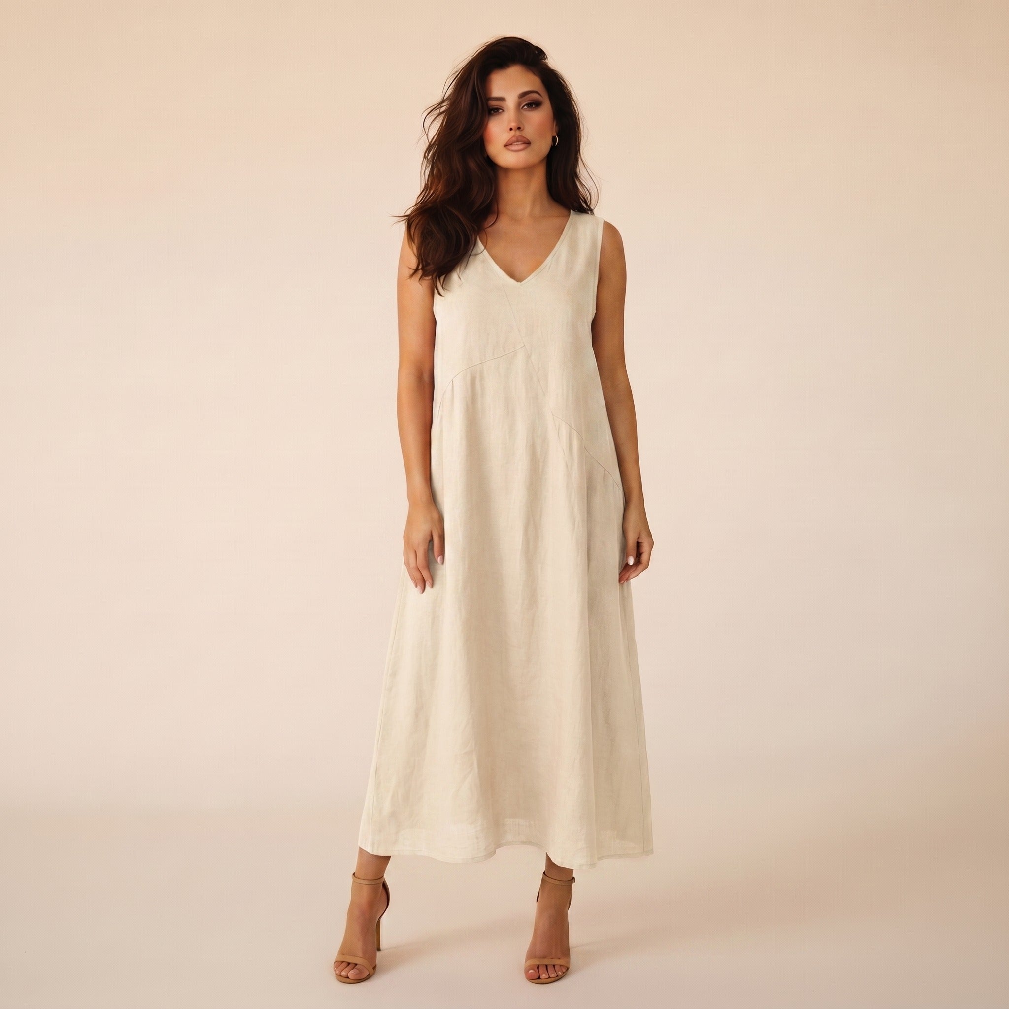Mirabel | Women's Linen Maxi Dress - Ecru