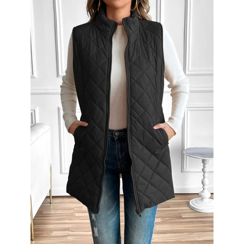 Women’s Quilted Zip-Up Vest – Lightweight Padded Sleeveless Jacket