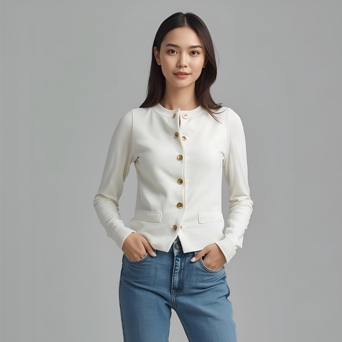 BIANCAEL | Elegant White Casual Vest Featuring Gold Buttons