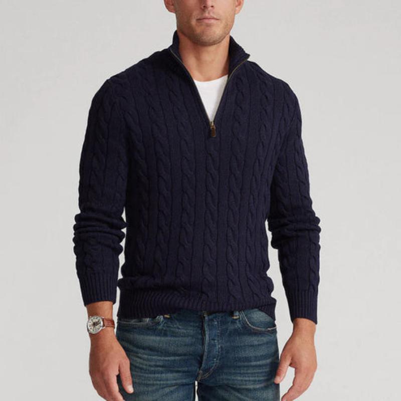 Quarter Zip Cable Knit Sweater for Men