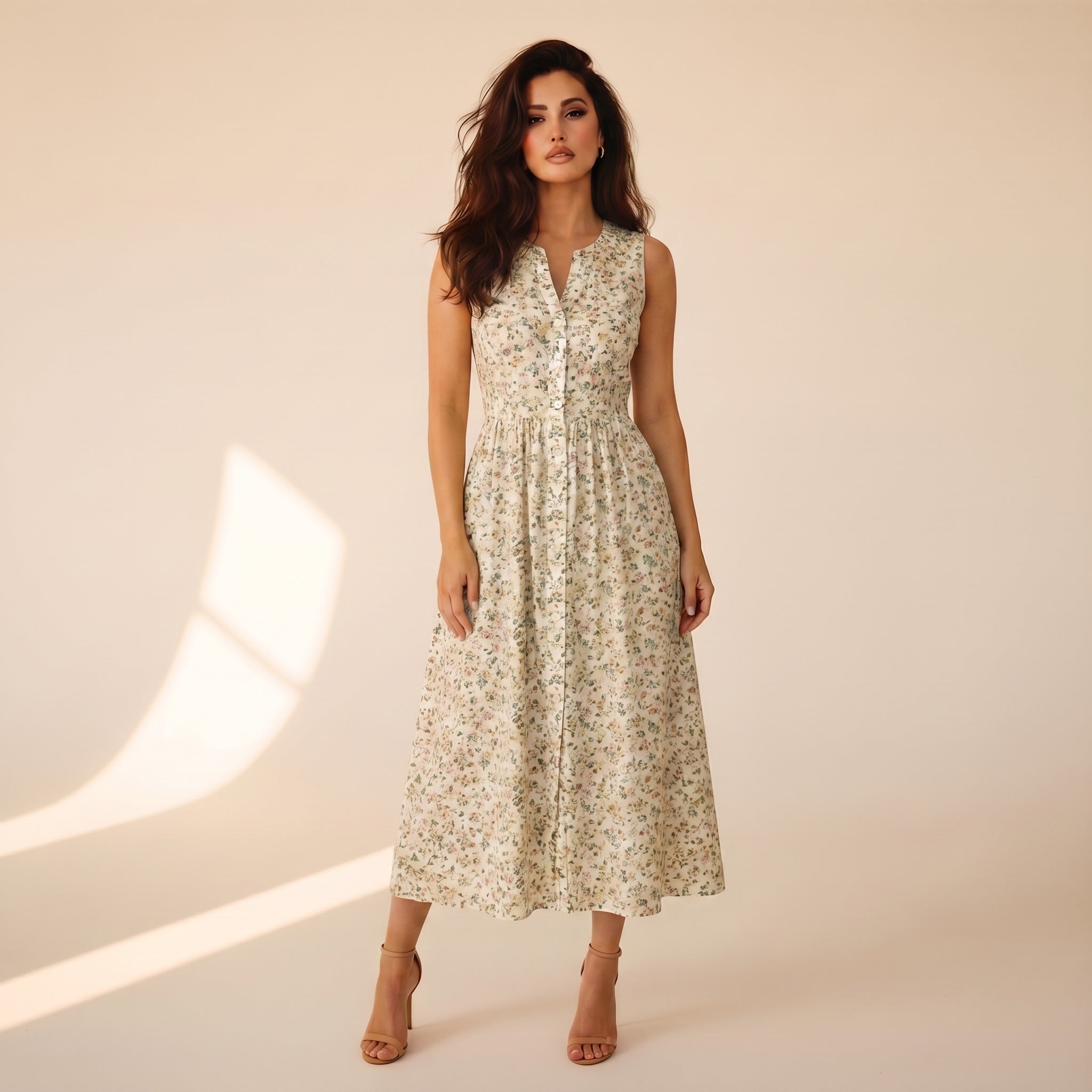 Romilly | Women's Floral Cotton Maxi Dress - Cream Floral