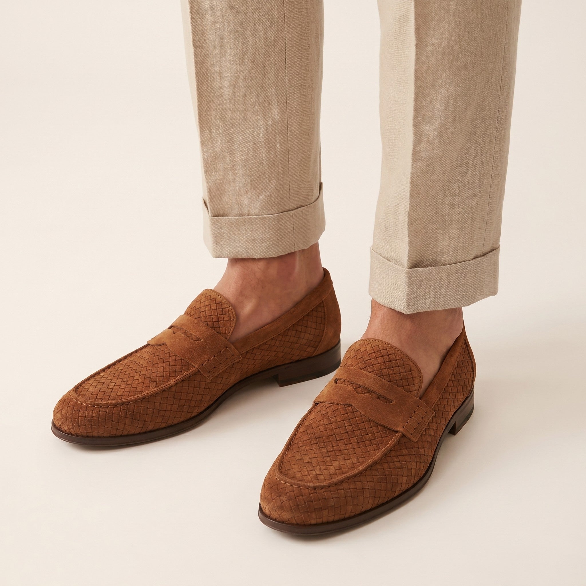 Emile | Men's Woven Leather Loafers - cognac