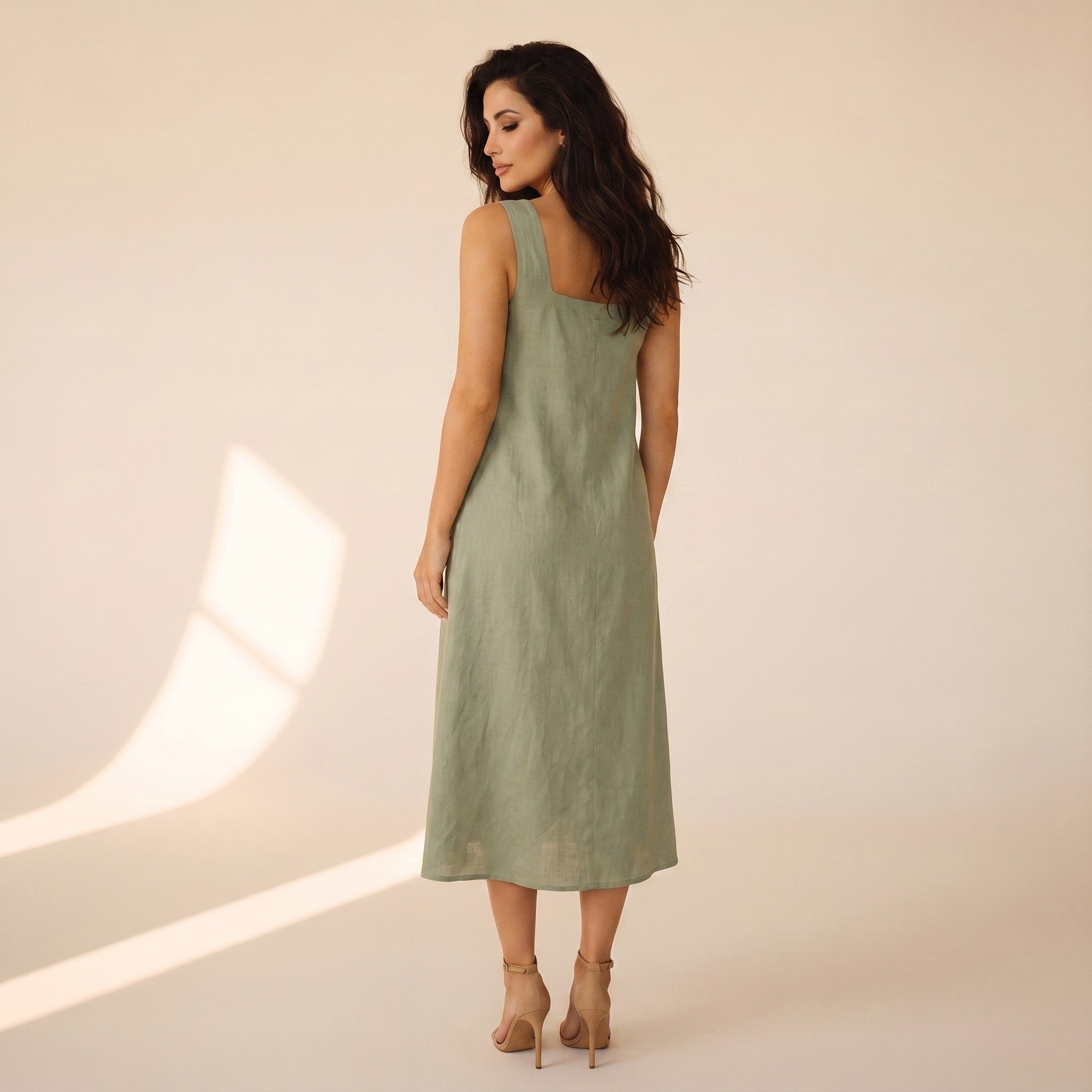 Sabine | Women's Linen Square-Neck Midi Dress - view 2