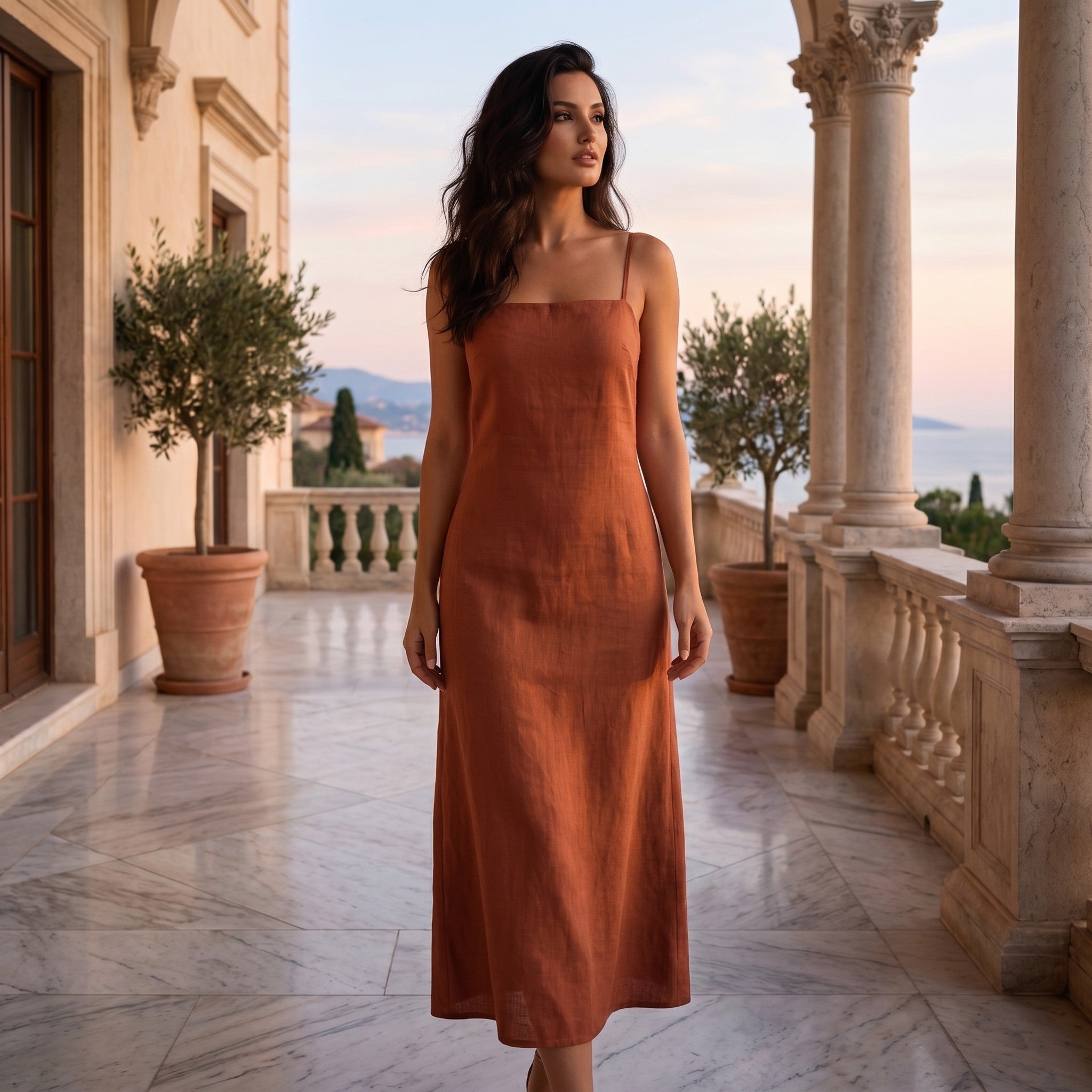 Delphine | Women's Linen Cami Midi Dress - view 6