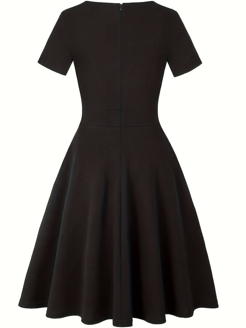 Blue Dress with Lace Accents and Tailored Waist