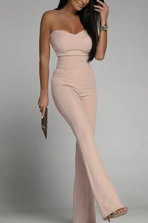 Women’s Strapless Wide Leg Jumpsuit – Structured Fit Elegant One Piece